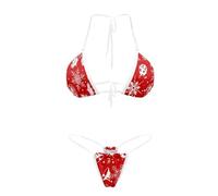 Suhoaziia Set bikini con spalline trasparenti sfacciato brasiliano micro perizoma bikini costume da bagno per le donne sexy senza linea abbronzatura costume da bagno, Campane natalizie., XL