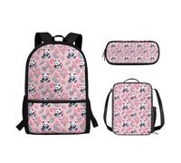 Suhoaziia Set di 3 zaini per la scuola, borsa leggera per libri, matite, borsa per il pranzo, borsa a tracolla grande per laptop per studenti elementari, medio-alti, Foglie Panda Cartoon, Zaini