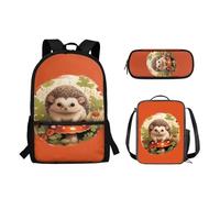 Suhoaziia Set di 3 zaini per la scuola, borsa leggera per libri, matite, borsa per il pranzo, borsa a tracolla grande per laptop per studenti elementari, medio-alti, Fungo Rosso Riccio, Zaini Daypack