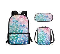 Suhoaziia Set di 3 zaini per la scuola, borsa leggera per libri, matite, borsa per il pranzo, borsa a tracolla grande per laptop per studenti elementari, medio-alti, Perle a squame, Zaini Daypack