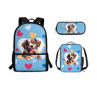 Suhoaziia Set di 3 zaini per la scuola, borsa leggera per libri, matite, borsa per il pranzo, borsa a tracolla grande per laptop per studenti elementari, medio-alti, Ciambella carina per cani, Zaini
