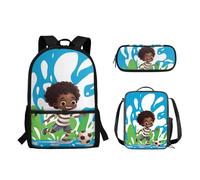 Suhoaziia Set di 3 zaini per la scuola, borsa leggera per libri, matite, borsa per il pranzo, borsa a tracolla grande per laptop per studenti elementari, medio-alti, Calcio ragazzo, Zaini Daypack