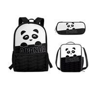 Suhoaziia Set di 3 zaini per la scuola, borsa leggera per libri, matite, borsa per il pranzo, borsa a tracolla grande per laptop per studenti elementari, medio-alti, Simpatico panda, Zaini Daypack