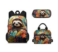 Suhoaziia Set di 3 zaini per la scuola, borsa per il pranzo e astuccio, per studenti elementari, medio-alti, Foglie della foresta di br, Zaini Daypack