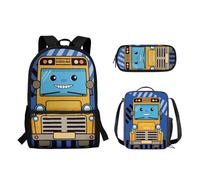 Suhoaziia Set di 3 zaini per la scuola con borsa per il pranzo e astuccio, per ragazzi e ragazze, borsa per laptop 3 in 1, Scuolabus Cartoon, Zaini Daypack