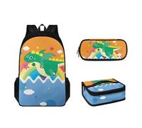 Suhoaziia Set di 3 zaini per la scuola per bambini, con portapranzo e astuccio, per le scuole elementari e medie, per ragazze e ragazzi dai 6 ai 16 anni, Dinosauro, Zaini Daypack
