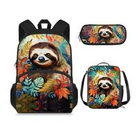 Suhoaziia Zaino per la scuola con borsa per il pranzo e astuccio, 3 in 1 per ragazzi e ragazze, borsa per computer portatile da viaggio, borsa per studenti, Foglie della foresta di br, Zaini Daypack