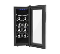 SuhoFutus Frigorifero per vino (12 bottiglie da 33 litri), silenzioso, con illuminazione a LED e protezione UV, controllo preciso della temperatura di 12-18 °C, 5 ripiani regolabili, per vino rosso