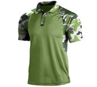 SUIBOZ Polo da uomo mimetica per esterni, a maniche corte, tattica militare, da golf, atletica, traspirante, maglietta casual (Xb-verde, XL)