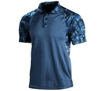SUIBOZ Polo da uomo mimetica per esterni, a maniche corte, tattica militare, da golf, atletica, traspirante, maglietta casual (Xb-blu, M)