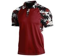 SUIBOZ Polo da uomo mimetica per esterni, a maniche corte, tattica militare, da golf, atletica, traspirante, maglietta casual (vino, XL)