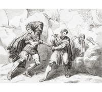 Suicidio di Marco Giunio Bruto cadendo sulla spada dopo la sua sconfitta nella seconda battaglia di Filippi 23 ottobre 42 a.C. Dopo un'opera del XIX secolo di Bartolomeo Pinelli. Stampa poster di Ken