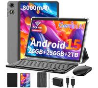 Suicoey Tablet 2026 con tastiera, 26 GB + 256 GB (2 TB espandi), 10 pollici Android 15 tablet con Octa Core, Gemini AI, 5G WiFi, 8000mAh, BT 5.0, tablet 2 in 1 AI con custodia, mouse, stilo (custodia