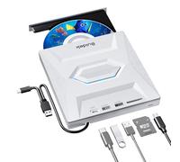 SUIDEK Unità CD DVD esterna per laptop, 5 in 1, ultra sottile, portatile, USB-C, masterizzatore CD +/-RW, lettore DVD per laptop con lettore di schede SD, hub USB 3.0 di tipo C per PC desktop Windows