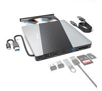 SUIDEK Unità CD/DVD esterna, USB 3.0 USB C portatile CD DVD +/-RW masterizzatore DVD con lettore di schede SD/Micro SD 7 in 1 Hub compatibile con computer portatile, Mac, PC, Windows Linux