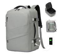 SUIKIHUM Zaino da viaggio, approvato per il volo, borsa da viaggio espandibile con porta USB A/C impermeabile, Grigio, Large, Affari