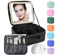 SUILU Beauty case con specchio a LED, organizer da viaggio con 3 impostazioni di colore, contenitore portatile e divisori regolabili, borsa da viaggio, nero, Only equipped with a 10x mirror