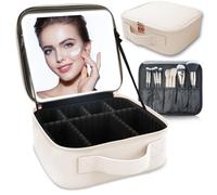 SUILU Beauty case con specchio illuminato a LED, custodia da viaggio per donne e truccatori, luci a 3 colori, divisori regolabili e porta pennelli, bianco, without a 10x mirror and jewelry storage box