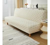 SUIOKPO Copridivano Elasticizzato A 3 Posti Copridivano Senza Braccioli Rimovibile Universale Copridivano Futon Jacquard Tinta Unita Per Soggiorno Lavabile,Beige