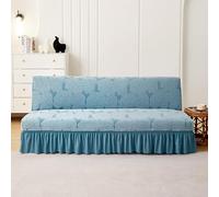 SUIOKPO Copridivano Senza Braccioli 3 Posti Elasticizzato Copridivano AntiGraffio Gatto Copridivano Futon Jacquard Tinta Unita Lavabile, Clic Clac Tessuto Jacquard Spesso E Morbido,Blu,L