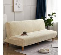 SUIOKPO Copridivano Senza Braccioli 3 Posti Elasticizzato Copridivano AntiGraffio Gatto Copridivano Futon Jacquard Tinta Unita Lavabile, Clic Clac per Soggiorno Casa,Light Yellow