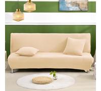 SUIOKPO Copridivano Senza Braccioli, Copridivano 2-3 Posti Senza Braccioli Elasticizzato Universale, Fodera Per Futon A Tinta Unita, Protezione Per Mobili Per Divano Pieghevole, Divano,Beige,L