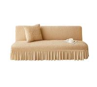 SUIOKPO Copridivano Senza Braccioli Pieghevole Divano Letto 3 Posti all-Coperto Copridivani Elasticizzati Disegno Gonna, Universale Elasticizzato Universale per Soggiorno Casa,Beige,L