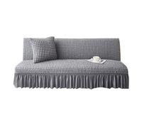 SUIOKPO Copridivano Senza Braccioli Pieghevole Divano Letto 3 Posti all-Coperto Copridivani Elasticizzati Disegno Gonna, Universale Elasticizzato Universale per Soggiorno Casa,Grigio,L