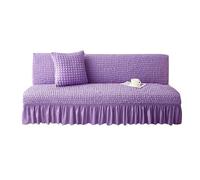 SUIOKPO Copridivano Senza Braccioli Pieghevole Divano Letto 3 Posti all-Coperto Copridivani Elasticizzati Disegno Gonna, Universale Elasticizzato Universale per Soggiorno Casa,Viola,L