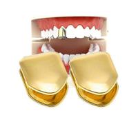 suitable for party accessories, 2 pcs 14k gold plated single top tooth grill caps, plain teeth design