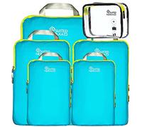 SUITEDNOMAD Set di cubi a compressione, ultraleggeri da viaggio, Blu Caribe, 6Piece