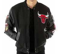 Suiting Style Chicago Basketball Black Wool With Leather & Faux Leather Bomber Jacket - Bulls Varsity Letterman Giacca da uomo, Nero , XL