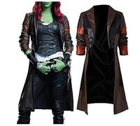 Suiting Style Costume da donna Guardiani Zoe Saldana Gamora Galaxy Cosplay lungo in ecopelle Trench Coat, Nero , S