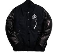Suiting Style Def Jam Recording Varsity Bomber Jacket - Giacca in lana Letterman nera con pelle e finta pelle da uomo, Nero , XXL