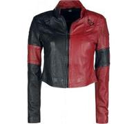 Suiting Style Giacca da donna in vera pelle Squad | Live Fast Die Harley Clown Giacca in pelle nera e rossa