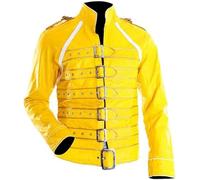 Suiting Style Giacca da motociclista Freddy Mercury con cintura in vera pelle gialla Wembley Queen Concert Costume da uomo, Giallo - Vera Pelle, M