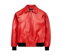 Suiting Style Giacca unisex in vera pelle rossa albanese - Bomber con bandiera per uomo e donna, Rosso, S
