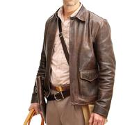 Suiting Style Raiders of The Lost Ark Harrison Jones giacca in pelle marrone invecchiata giacca in vera pelle bomber vintage da uomo, Marrone, XL