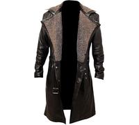 Suiting Style Trench da uomo vintage marrone con colletto in pelliccia sintetica - cappotto lungo militare in cotone nero con cintura nera ufficiale K, Marrone - Vera Pelle, 3XL