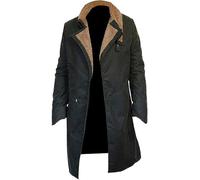 Suiting Style Trench da uomo vintage marrone con colletto in pelliccia sintetica - cappotto lungo militare in cotone nero con cintura nera ufficiale K, Nero - Cotone, M