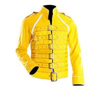 Suiting Style Unisex Fraddy Mercury Giacca in pelle gialla Wembley Queen Concert Costume Uomo, Freddie Giubbotto Biker Giallo-Faux, XXL