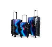 SUITLINE Set valigie 3 pezzi ABS rigide con rivestimento policarbonato cabina 55 cm media 66 cm grande 76 cm lucchetto TSA 4 ruote doppie, Neon Blue