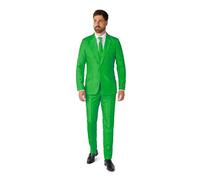 Suitmeister Costume da martedì Grasso da Uomo, vestibilità Aderente, con Giacca, Pantaloni e Cravatta, Verde Tinta Unita., L