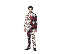 Suitmeister Vestito di Halloween da Uomo con Stampe Eleganti e raccapriccianti-Set Completo: Include Giacca, Pantaloni e Cravatta Lavoro, Pagliaccio Rosso, M