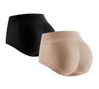 SUIUOI 2PCS Donna Mutande Imbottite Boxer Push Up Glutei, Butt Lifter Enhancer, Mutandine Senza Cuciture Slip Vita Alta Pantaloncini Hip