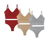 SUIUOI Completi Intimi 3 Pezzi Basic Donna Push Up Lingerie Set,Reggiseno e Perizoma Set,Reggiseno Classico Senza Cuciture Tracolla Leggermente Imbottita