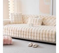 Suixtil Copridivano in Peluche Coniglio 2/3/4 Posti, Ispessito Ultra Morbido Antiscivolo for Divano ad Angolo a Forma di L(Bianca,Pillow11.8 * 19.7in)
