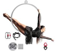 Suixtil Set Completo di Cerchi Aerei - Cerchio Aereo Professionale for Fitness, Circo e Danza Aerea, Ideale for Allenamento Yoga e spettacoli, Argento(Diameter 80cm)