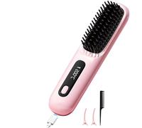 SUJAHHUJIQ Piastra per Capelli Senza Fili, Spazzola Aria Calda Ioni Negativi, Pettine 20 Secondi, Riscaldamento Rapido, Design Anti-Scottatura, Per Tutti i Tipi di Capelli, Ricaricabile