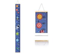 SUJAYU Grafico di crescita per bambini, righello di altezza in tela rimovibile in legno da appendere alla parete tabella di misurazione per la decorazione della casa (blu spazio)